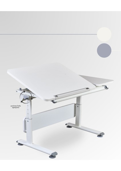 Vega Simple Ergonomik Çocuk Çalışma Masası Yükseklik ve Eğim Ayarlı Ofis Masası - 130x70 Cm, Ekru/Gri