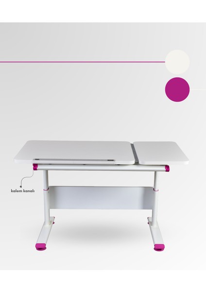 Vega Simple Kız Çocuk Odası Çalışma Masası Yükseklik ve Eğim Ayarlı Masa - 130x70 Cm, Ekru/Fuşya indirimleri