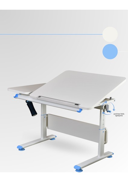 Vega Simple Okul Ders Çalışma Masası Yükseklik Ayarlı ve Eğim Verilebilir Masa - 130x70 Cm, Ekru/Mavi fırsatları