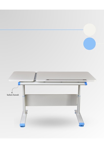 Vega Simple Okul Ders Çalışma Masası Yükseklik Ayarlı ve Eğim Verilebilir Masa - 130x70 Cm, Ekru/Mavi indirimleri