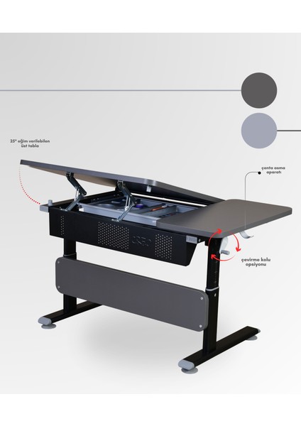 Vega Basic Ev Ofis Kullanımı İçin Çekmeceli Çalışma Masası, Yükseklik Ayarlı Ders Çalışma Masası, Antrasit/Gri - 130x70 Cm fırsatları