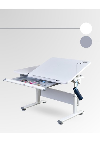 Vega Basic Ayarlanabilir Çalışma Masası, Eğimli ve Montessori Uyumlu Ayarlanabilir Masa - 130x70 Cm, Beyaz/Gri fırsatları