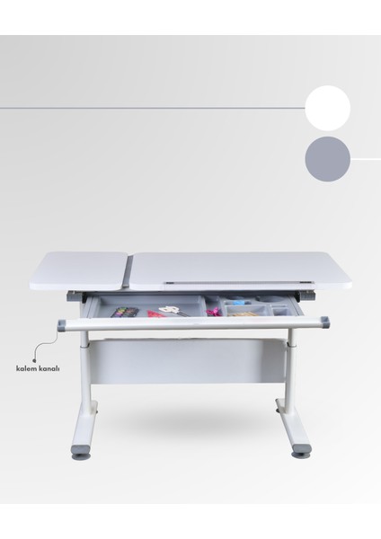 Vega Basic Ayarlanabilir Çalışma Masası, Eğimli ve Montessori Uyumlu Ayarlanabilir Masa - 130x70 Cm, Beyaz/Gri indirimleri