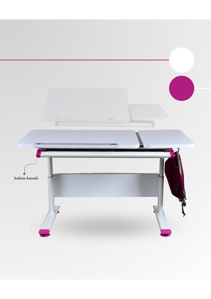 Vega Basic Çekmeceli Çocuk Masası, Yükselebilir Eğim Verilebilir Çalışma Masası - 130x70 Cm, Beyaz/Fuşya indirimleri