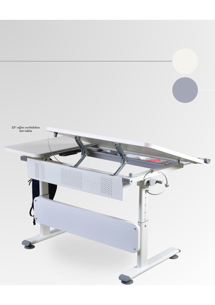 Vega Basic Düz Tasarımlı Ergonomik Ofis Masası, Ayarlanabilir Unisex Çekmeceli Çalışma Masası - 130x70 Cm, Ekru/Gri fırsatları