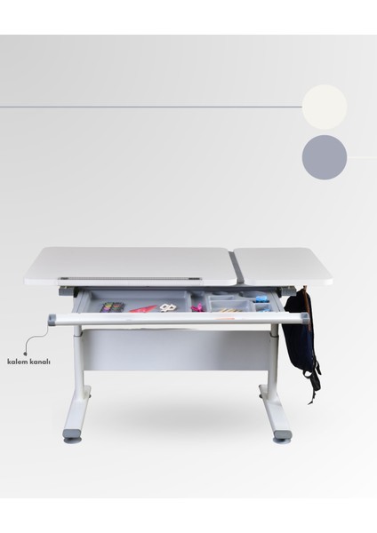 Vega Basic Düz Tasarımlı Ergonomik Ofis Masası, Ayarlanabilir Unisex Çekmeceli Çalışma Masası - 130x70 Cm, Ekru/Gri indirimleri