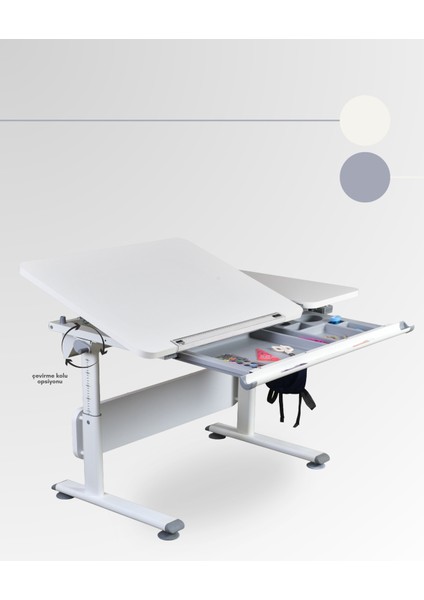 Vega Basic Düz Tasarımlı Ergonomik Ofis Masası, Ayarlanabilir Unisex Çekmeceli Çalışma Masası - 130x70 Cm, Ekru/Gri