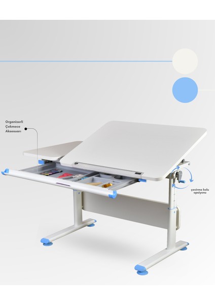 Vega Basic Ekonomik Çocuk Masası Erkek Çocuk İçin Çekmeceli Çalışma Masası - 130x70 Cm, Ekru/Mavi fırsatları