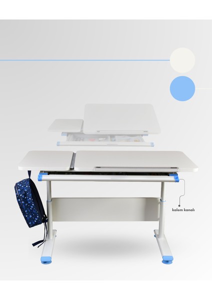 Vega Basic Ekonomik Çocuk Masası Erkek Çocuk İçin Çekmeceli Çalışma Masası - 130x70 Cm, Ekru/Mavi indirimleri