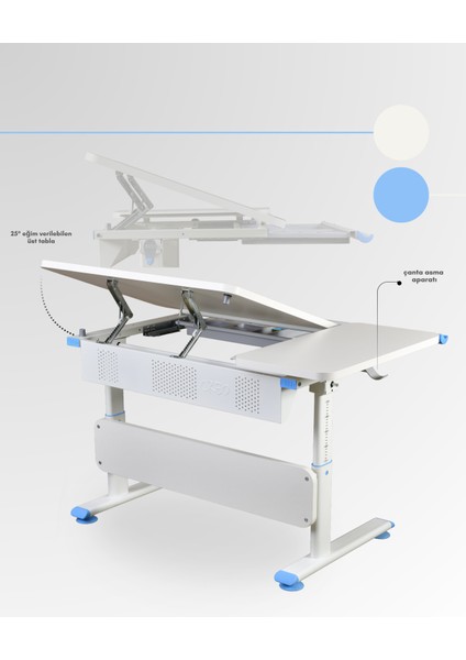 Vega Basic Ekonomik Çocuk Masası Erkek Çocuk İçin Çekmeceli Çalışma Masası - 130x70 Cm, Ekru/Mavi