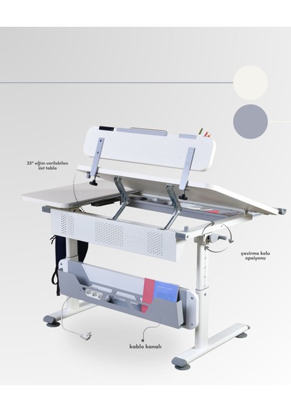 Vega Standart Sade ve Fonksiyonel Ofis Masası Yükseklik Ayarlı ve Çekmeceli - 130x70 Cm, Ekru/Gri fırsatları