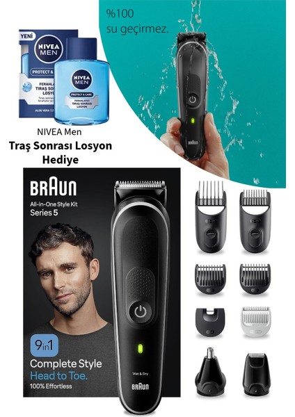 All In One Style Kit 9 Ürün Bir Arada Su Geçirmez Erkek Bakım ve Traş Makinesi