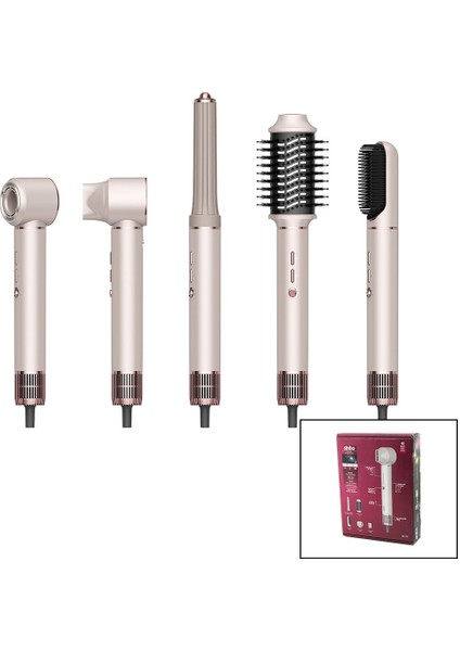 Rose Gold Ai̇r Brush 5in1=bukle-Haci̇mle-Düzleşti̇r-2-Firça Saç Kurutma - Şeki̇l Maki̇nesi̇ 1300W3-KDM.HI