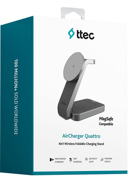 Aircharger Quattro Magsafe Uyumlu 4’ü 1 Arada iPhone + Apple Watch + Airpods LED Aydınlatmalı