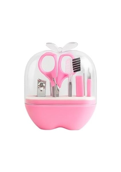 Manikür & Pedikür Seti – Elma Şekilli 9’lu Pembe, Taşınabilir El ve Tırnak Bakım Kiti