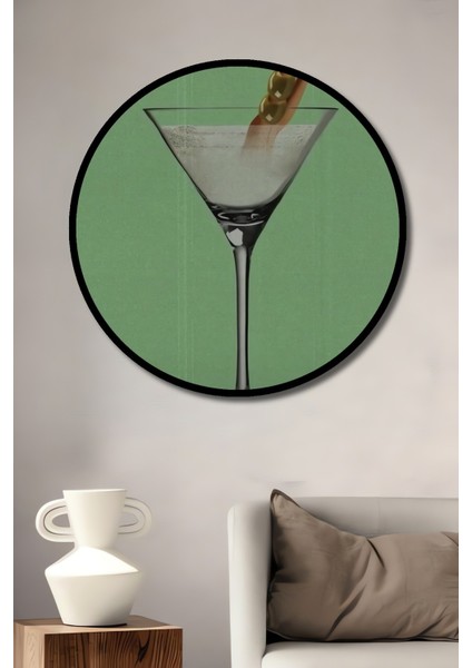 Dekoratif Ahşap Yuvarlak Çerçeve Görünümlü Tablo Martini Bardağı