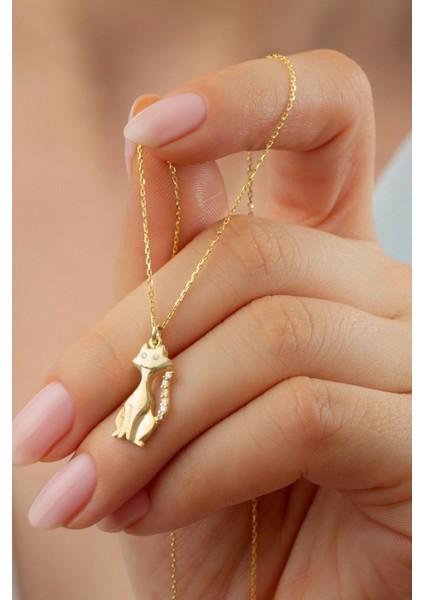 925 Ayar Gold Gümüş Kedicik Kolye