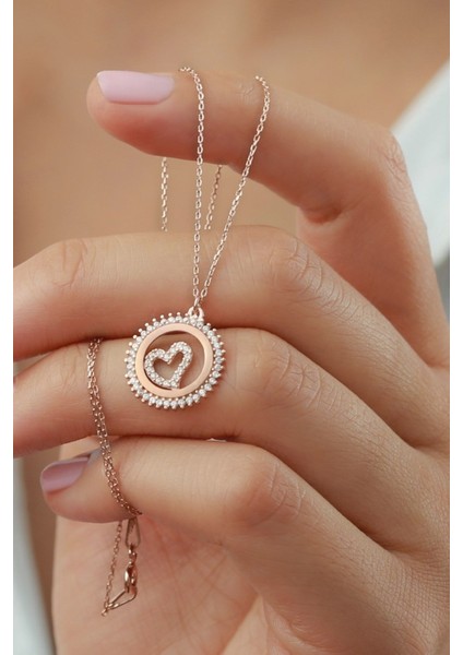 925 Ayar Gümüş Kalpli Halka Kolye