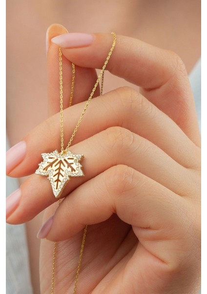 925 Ayar Gümüş Çınar Yaprağı Kolye