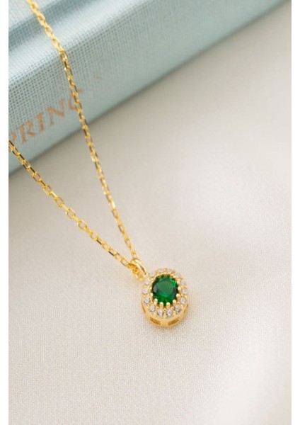 925 Ayar Gümüş Mayıs Ayı Doğum Taşı ( Emerald ) Kolye
