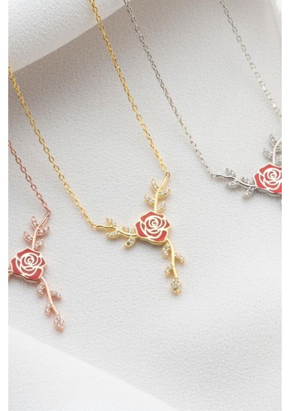 925 Ayar Gümüş Daldaki Gül Kolye