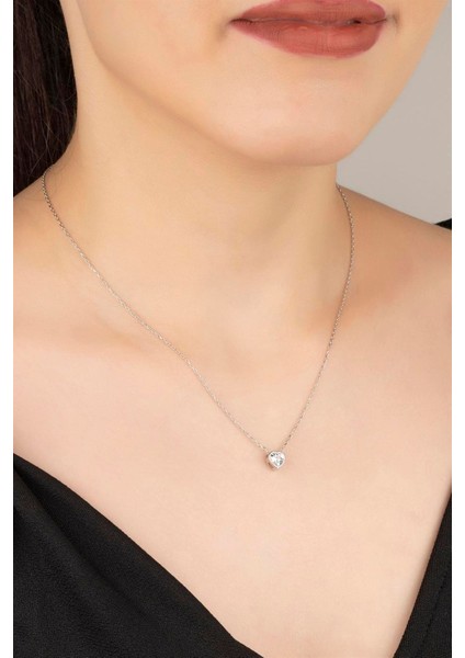 925 Ayar Gümüş Tektaş Kalp Kolye fiyatları