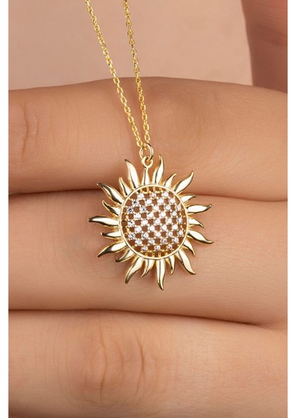 925 Ayar Gümüş Gold Güneş Kolye