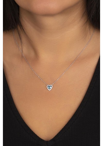 925 Ayar Taşlı Kalp Gümüş Kolye