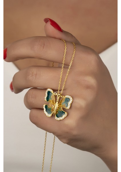 925 Ayar Gümüş Gold Kelebek Kolye fiyatları