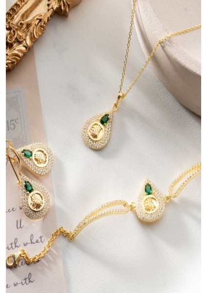 925 Ayar Gümüş Tuğralı Kolye-Bileklik -Küpe Seti fiyatları