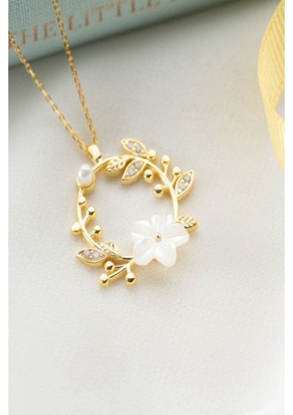 925 Ayar Gümüş Sedefli Gül Sarmaşık Halka Kolye fiyatları