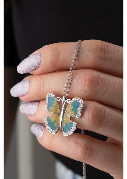 925 Ayar Gümüş Ebruli Kelebek Kolye fiyatları
