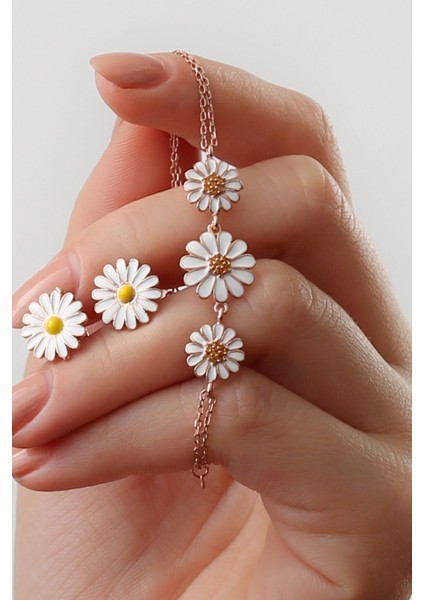 925 Ayar Gümüş Papatya Bileklik Küpe Set fiyatları