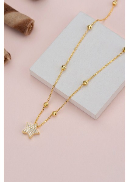 925 Ayar Gümüş Top Zincirli Yıldız Kolye