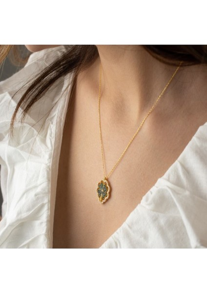 925 Ayar Gümüş Çift Taraflı Yonca Dönence Kolye