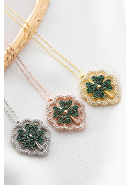 925 Ayar Gümüş Çift Taraflı Yonca Dönence Kolye fiyatları