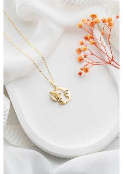 925 Ayar Gold Perili Hilal Gümüş Kolye