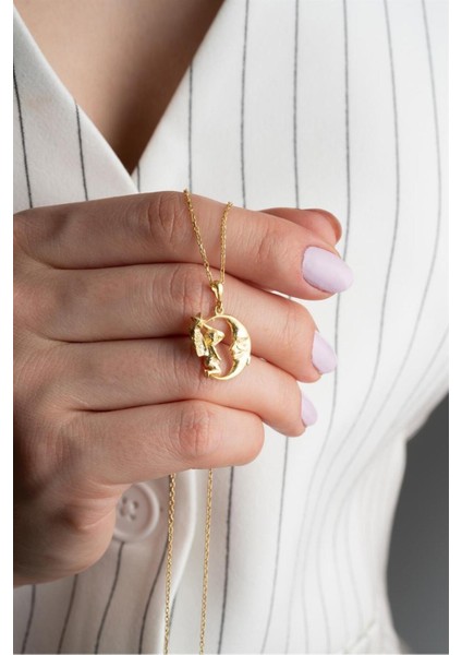 925 Ayar Gold Perili Hilal Gümüş Kolye fiyatları