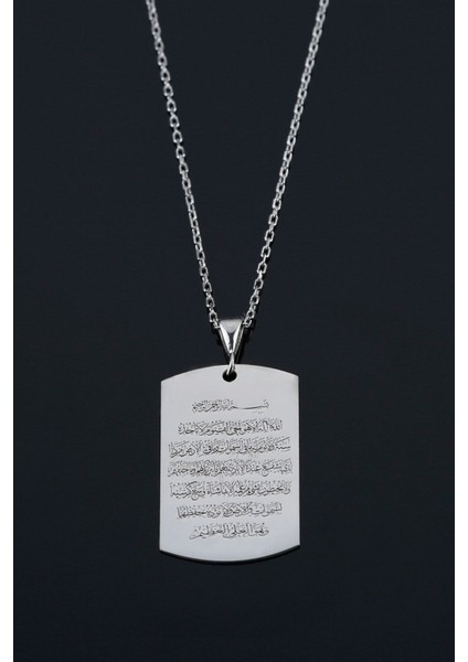 925 Ayar Gümüş Ayetel Kursi Dualı Plaka Kolye