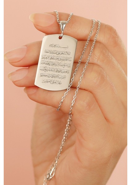 925 Ayar Gümüş Ayetel Kursi Dualı Plaka Kolye fiyatları