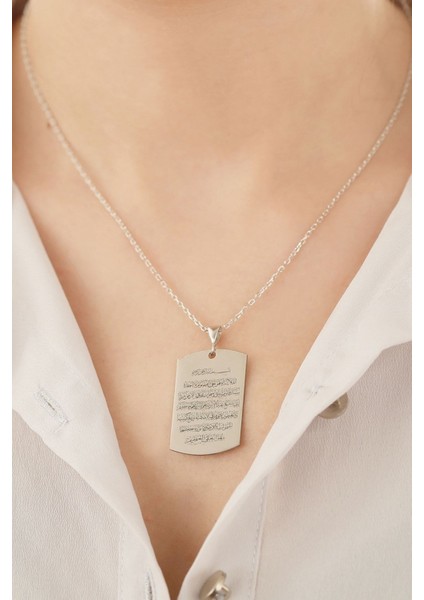 925 Ayar Gümüş Ayetel Kursi Dualı Plaka Kolye modelleri