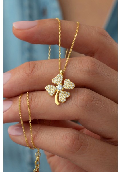 925 Ayar Gümüş Tek Taşlı Yonca Kolye fiyatları