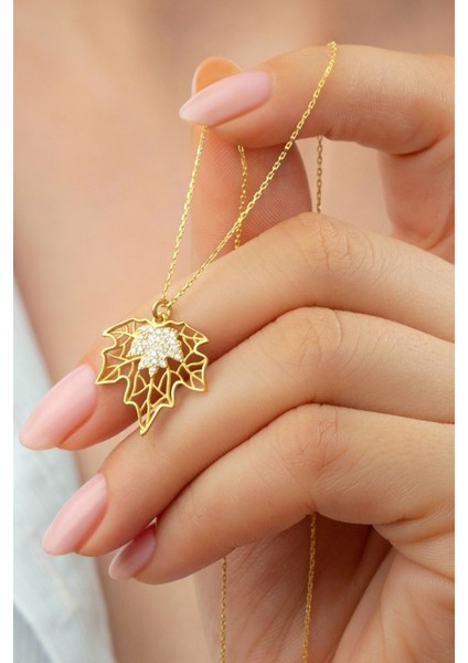 925 Ayar Gümüş Çınar Yaprağı Kolye