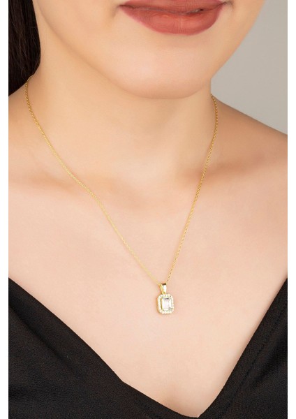 925 Ayar Gümüş Baget Taşlı Kolye