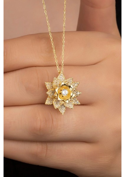 925 Ayar Gümüş Gold Lotus Çiçeği Kolye