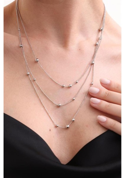 925 Ayar 3 Sıra Dorika Toplu Gümüş Kolye