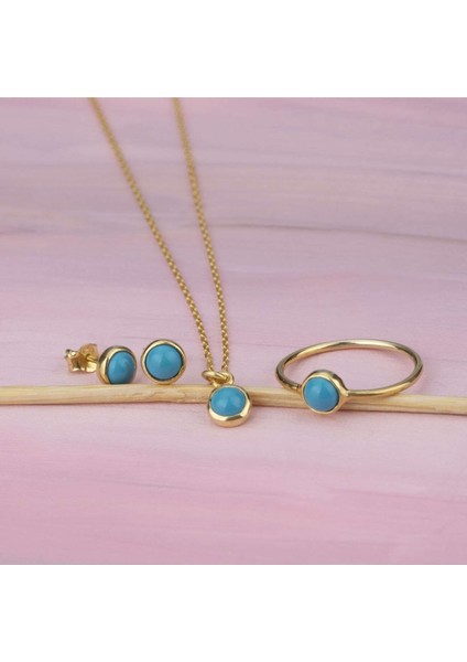 925 Ayar Gümüş Firuze Taşlı Kolye - Küpe Seti