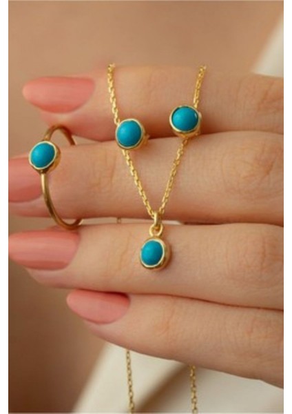 925 Ayar Gümüş Firuze Taşlı Kolye - Küpe Seti fiyatları