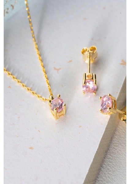 925 Ayar Gümüş Aylara Göre Doğum Taşı Tektaş Kolye - Küpe Seti fiyatları