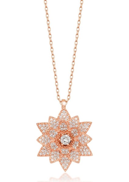 925 Ayar Gümüş Rose Taşlı Lotus Kolye fiyatları